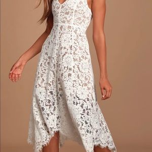 One Wish White Lace Midi Dress